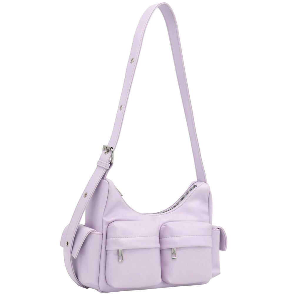 5720 PU Leather Multiple Cargo Pockets Shoulder Bag Hobo Lavender - Picture 3 of 6